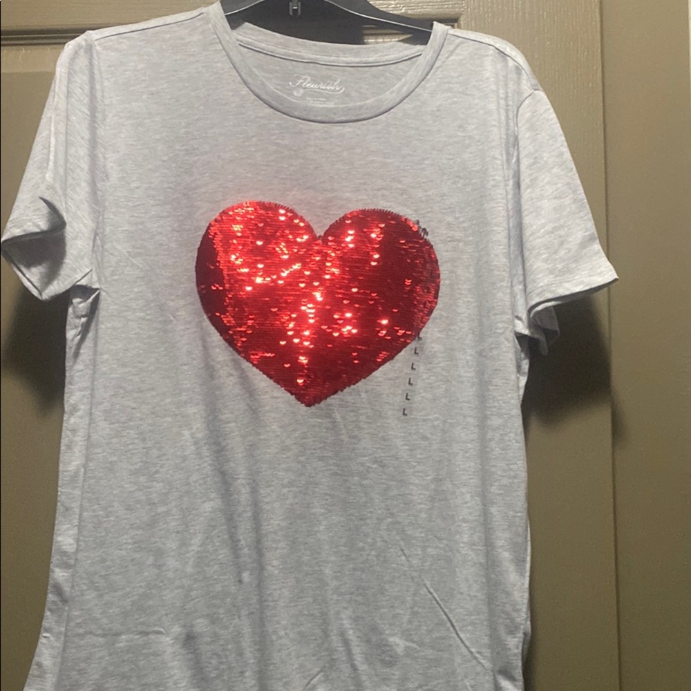 Gray T-Shirt with Red Sequin Heart